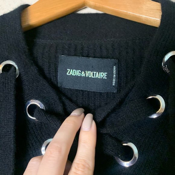 Zadig & Voltaire Kassy Wool Cashmere Lace Up Sweater M - Picture 8 of 13